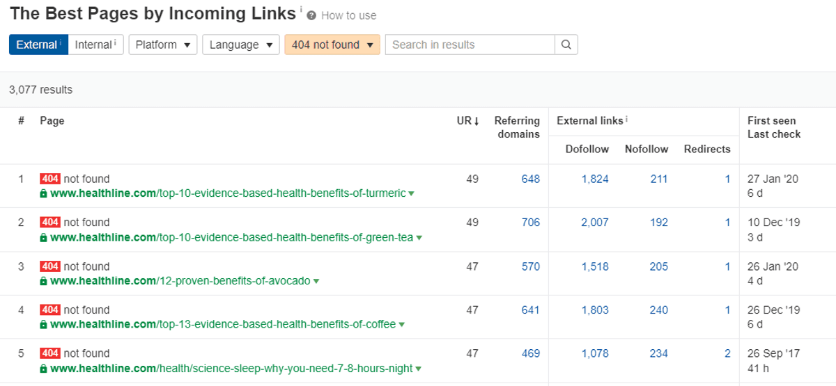 Healthline broken links