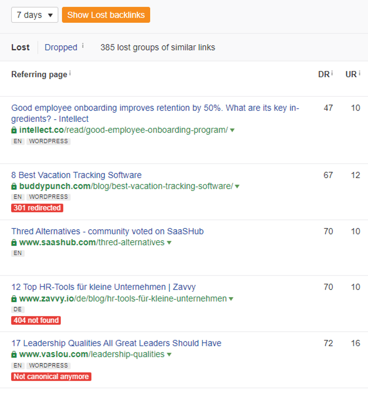 Lost backlinks